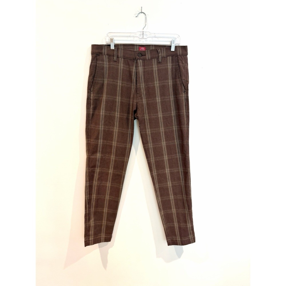 Levis XX Chino Pants Men Size 34 Brown Plaid Standard Taper Leg Stretch